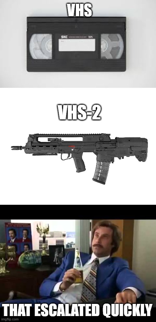 VHS Sequel Just Dropped | VHS; VHS-2; THAT ESCALATED QUICKLY | image tagged in memes,well that escalated quickly | made w/ Imgflip meme maker