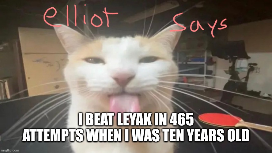 elliot says | I BEAT LEYAK IN 465 ATTEMPTS WHEN I WAS TEN YEARS OLD | image tagged in elliot says | made w/ Imgflip meme maker