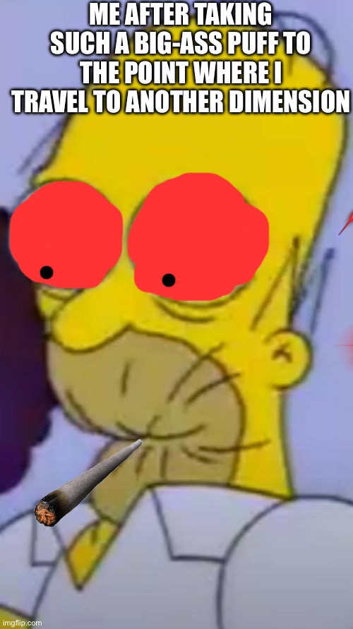 ME AFTER TAKING SUCH A BIG-ASS PUFF TO THE POINT WHERE I TRAVEL TO ANOTHER DIMENSION | image tagged in homer simpson,too damn high | made w/ Imgflip meme maker