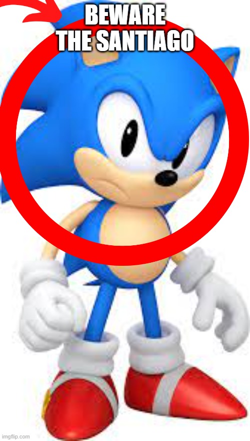 GUYS, HE'S BACK! BEWARE THE SANTIAGO | BEWARE THE SANTIAGO | image tagged in sonic the hedgehog | made w/ Imgflip meme maker
