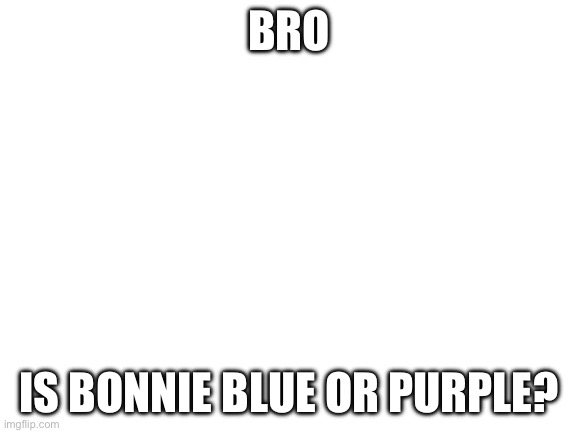 .say in comments | BRO; IS BONNIE BLUE OR PURPLE? | image tagged in blank white template | made w/ Imgflip meme maker