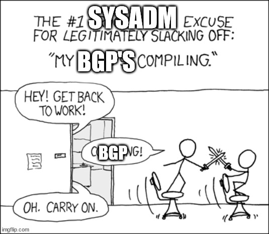 compiling | SYSADM; BGP'S; BGP | image tagged in compiling | made w/ Imgflip meme maker
