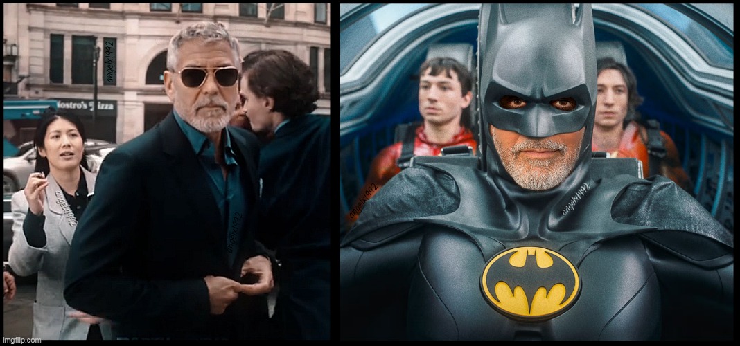 image tagged in batman,bruce wayne,the flash,barry allen,george clooney,dc comics | made w/ Imgflip meme maker
