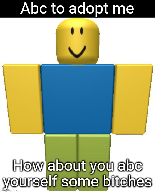 . | Abc to adopt me; How about you abc yourself some bitches | image tagged in roblox noob | made w/ Imgflip meme maker