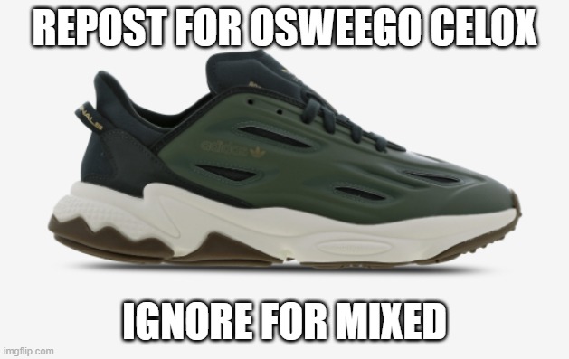 Adidas Osweego Celox | REPOST FOR OSWEEGO CELOX; IGNORE FOR MIXED | image tagged in adidas osweego celox | made w/ Imgflip meme maker