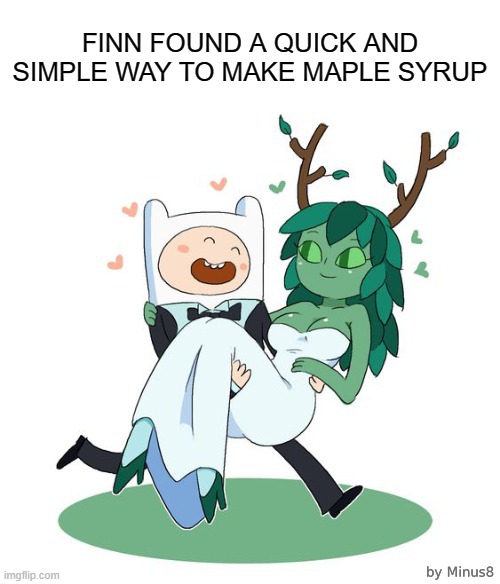 . | FINN FOUND A QUICK AND SIMPLE WAY TO MAKE MAPLE SYRUP | image tagged in marrying a tree,adventure time | made w/ Imgflip meme maker