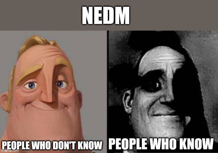 Who knows the origin of this meme? | NEDM; PEOPLE WHO DON'T KNOW; PEOPLE WHO KNOW | image tagged in traumatized mr incredible,internet,2000s,cats,shock | made w/ Imgflip meme maker
