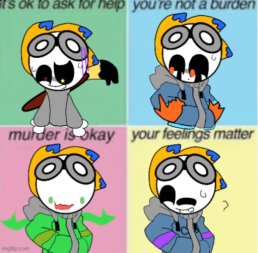 Used sketchys emotions to make this, now also introducing spite at the bottom left :D | image tagged in murder is okey | made w/ Imgflip meme maker