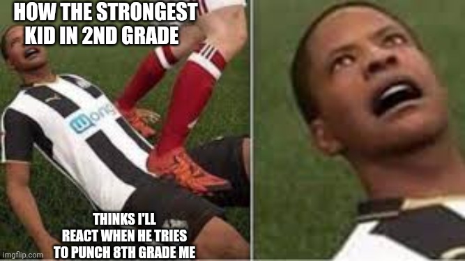 They seriously think I get hurt that easily? | HOW THE STRONGEST KID IN 2ND GRADE; THINKS I'LL REACT WHEN HE TRIES TO PUNCH 8TH GRADE ME | image tagged in fifa hurt,school,idiot | made w/ Imgflip meme maker