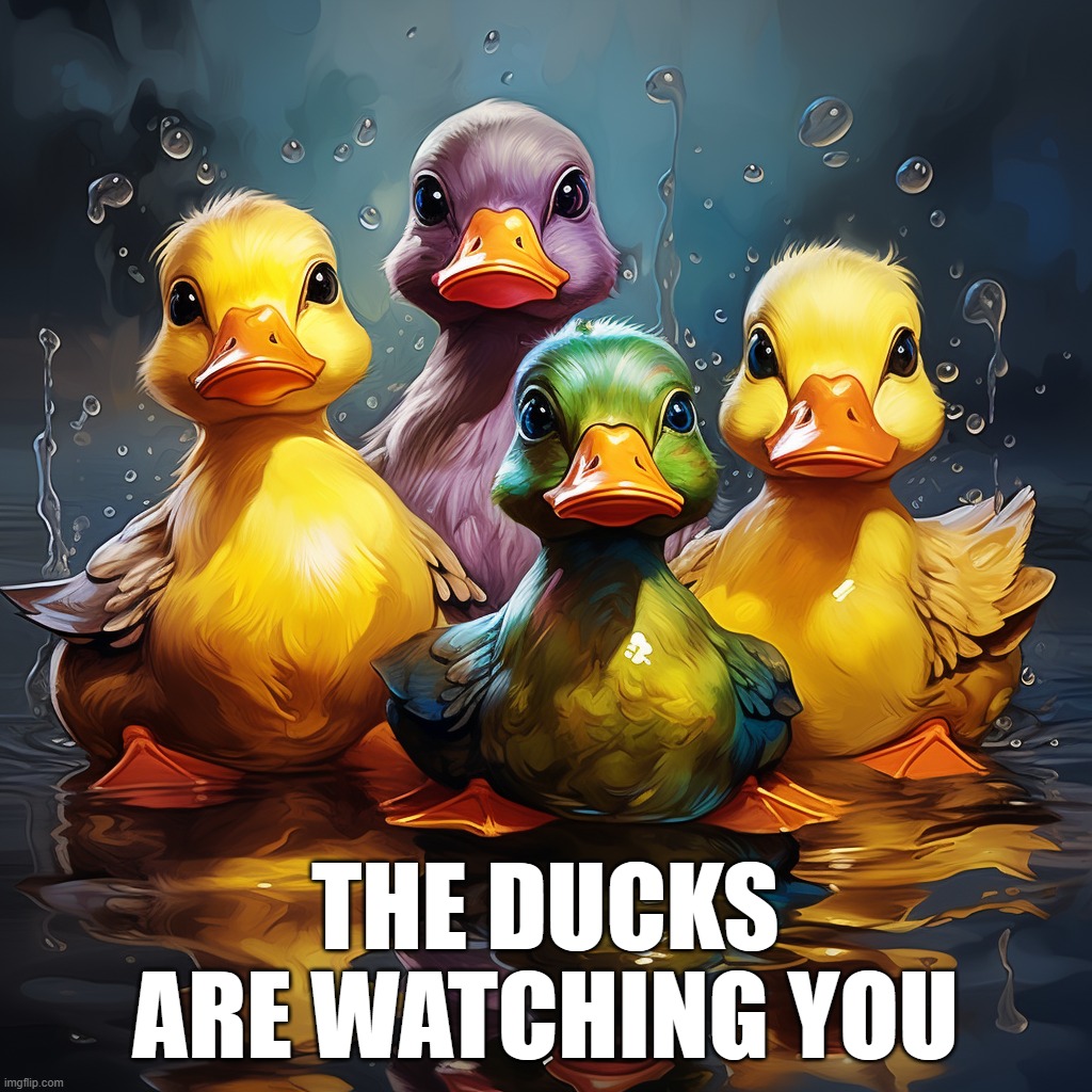 The Ducks are watching | THE DUCKS ARE WATCHING YOU | image tagged in ducks | made w/ Imgflip meme maker