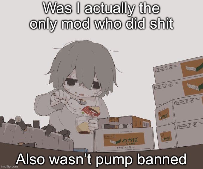 Avogado6 depression | Was I actually the only mod who did shit; Also wasn’t pump banned | image tagged in avogado6 depression | made w/ Imgflip meme maker