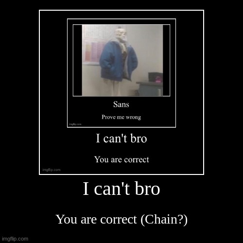 LOL | I can't bro | You are correct (Chain?) | image tagged in funny,demotivationals | made w/ Imgflip demotivational maker