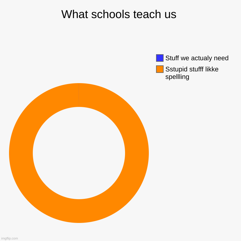 What schools teach us | Sstupid stufff likke spellling, Stuff we actualy need | image tagged in charts,donut charts | made w/ Imgflip chart maker