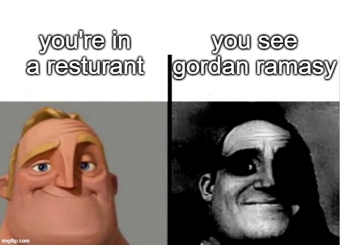 Oh crap... | you see gordan ramasy; you're in a resturant | image tagged in teacher's copy | made w/ Imgflip meme maker