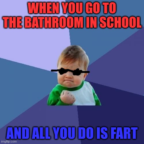 Favorite times in school | WHEN YOU GO TO THE BATHROOM IN SCHOOL; AND ALL YOU DO IS FART | image tagged in memes,success kid | made w/ Imgflip meme maker