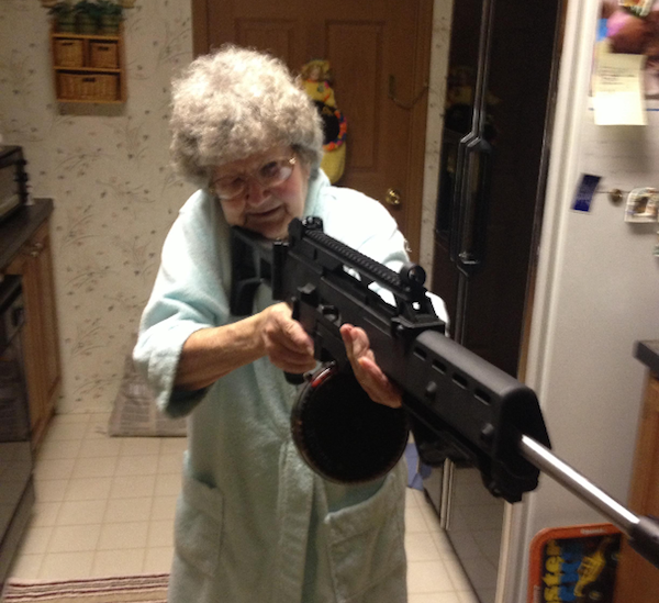 grandma with gun Blank Meme Template