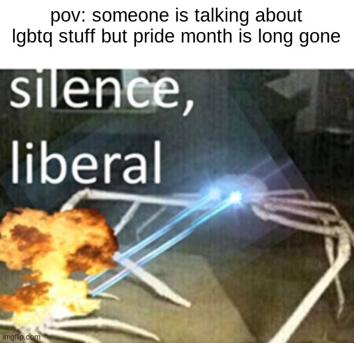 shatpost | pov: someone is talking about lgbtq stuff but pride month is long gone | image tagged in shitpost,shitost,shipost | made w/ Imgflip meme maker