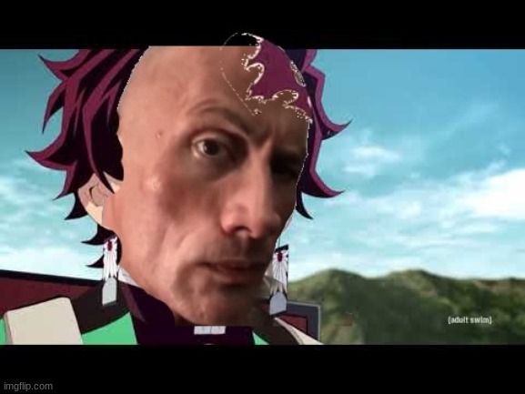 disgusted tanjiro sus rock | image tagged in the rock sus,the rock,dwayne johnson,disgusted tanjiro,demon slayer | made w/ Imgflip meme maker