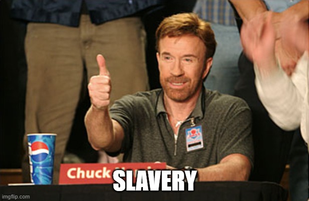 Chuck Norris Approves Meme | SLAVERY | image tagged in memes,chuck norris approves,chuck norris | made w/ Imgflip meme maker