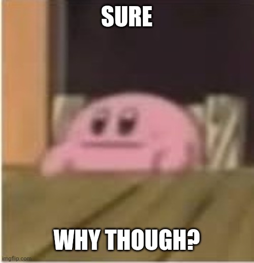 Kirby | SURE WHY THOUGH? | image tagged in kirby | made w/ Imgflip meme maker