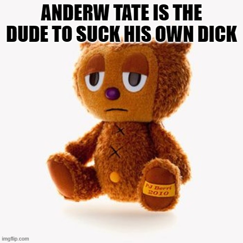 Pj plush | ANDERW TATE IS THE DUDE TO SUCK HIS OWN DICK | image tagged in pj plush | made w/ Imgflip meme maker