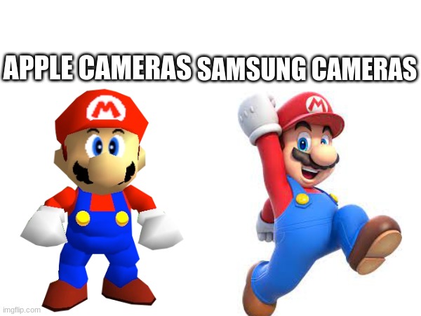 apple cameras | SAMSUNG CAMERAS; APPLE CAMERAS | image tagged in mario,apple,samsung | made w/ Imgflip meme maker