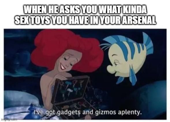 Toys a Plenty | WHEN HE ASKS YOU WHAT KINDA SEX TOYS YOU HAVE IN YOUR ARSENAL | image tagged in sex jokes | made w/ Imgflip meme maker