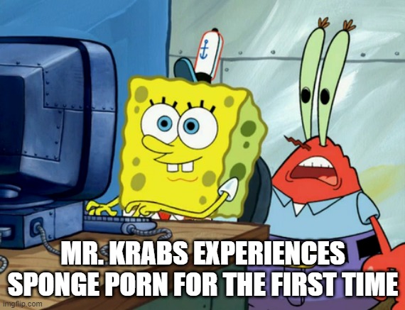 Sponge Porn | MR. KRABS EXPERIENCES SPONGE PORN FOR THE FIRST TIME | image tagged in sex jokes | made w/ Imgflip meme maker
