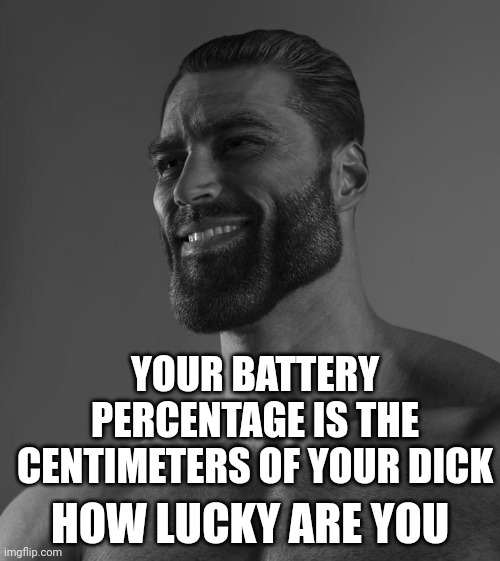!this is a joke post! | YOUR BATTERY PERCENTAGE IS THE CENTIMETERS OF YOUR DICK; HOW LUCKY ARE YOU | made w/ Imgflip meme maker