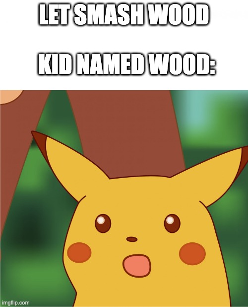 Surprised Pikachu (High Quality) | KID NAMED WOOD:; LET SMASH WOOD | image tagged in surprised pikachu high quality | made w/ Imgflip meme maker