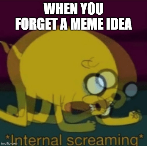 but then you make a meme outta it | WHEN YOU FORGET A MEME IDEA | image tagged in jake the dog internal screaming | made w/ Imgflip meme maker