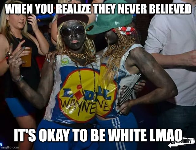 Yt self-hate | WHEN YOU REALIZE THEY NEVER BELIEVED; IT'S OKAY TO BE WHITE LMAO | image tagged in the truth | made w/ Imgflip meme maker