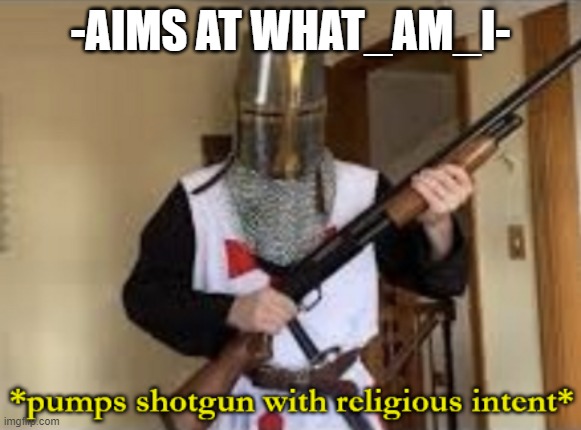 loads shotgun with religious intent | -AIMS AT WHAT_AM_I- | image tagged in loads shotgun with religious intent | made w/ Imgflip meme maker