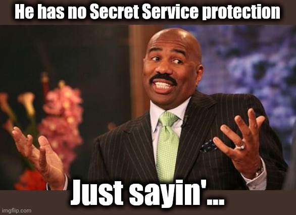 Steve Harvey Meme | He has no Secret Service protection Just sayin'... | image tagged in memes,steve harvey | made w/ Imgflip meme maker