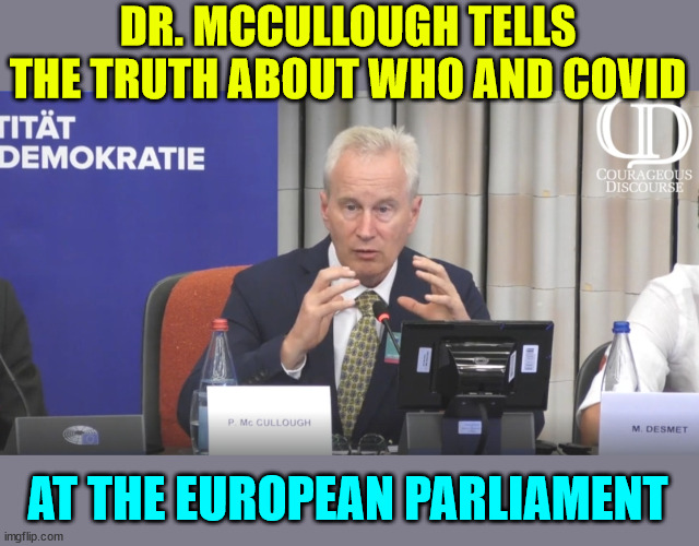 Dr. McCullough's Speech at the European Parliament...   you need to hear this... | DR. MCCULLOUGH TELLS THE TRUTH ABOUT WHO AND COVID; AT THE EUROPEAN PARLIAMENT | image tagged in covid vaccine,who,sad truth | made w/ Imgflip meme maker