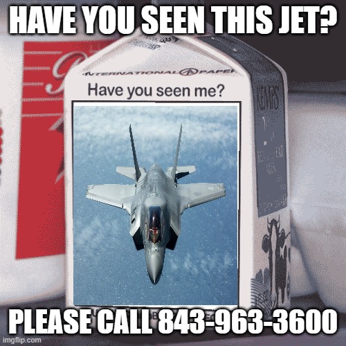 Missing Person | HAVE YOU SEEN THIS JET? PLEASE CALL 843-963-3600 | image tagged in missing person | made w/ Imgflip meme maker