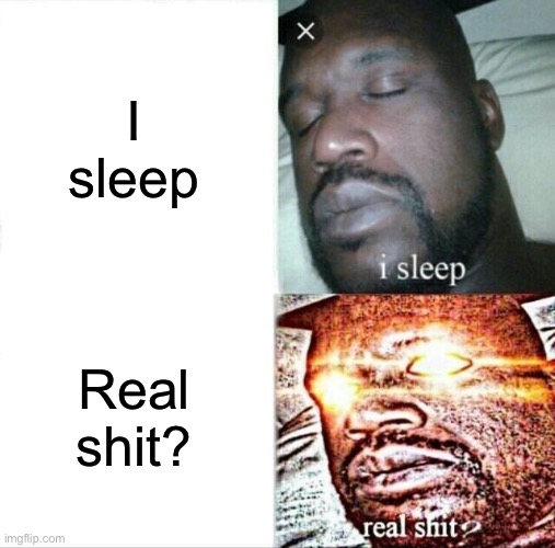 Sleeping Shaq | I sleep; Real shit? | image tagged in memes,sleeping shaq | made w/ Imgflip meme maker