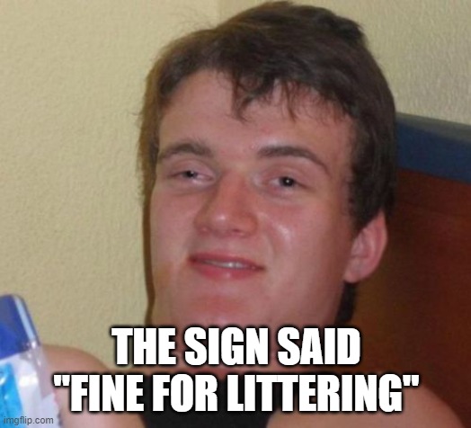 10 Guy Meme | THE SIGN SAID "FINE FOR LITTERING" | image tagged in memes,10 guy | made w/ Imgflip meme maker