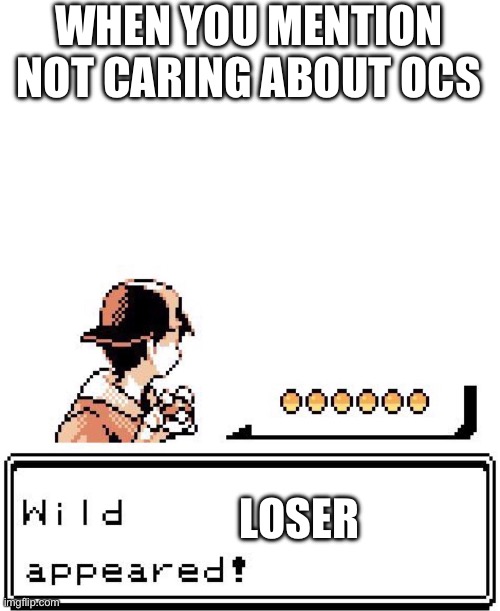Blank Wild Pokemon Appears | WHEN YOU MENTION NOT CARING ABOUT OCS; LOSER | image tagged in blank wild pokemon appears | made w/ Imgflip meme maker