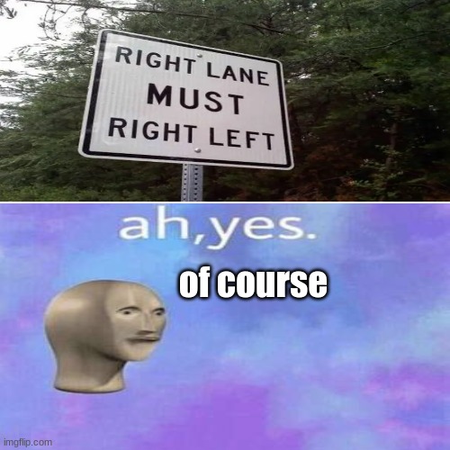 Does this mean the left lane gets to left right | of course | image tagged in memes,funny,low quality,ah yes | made w/ Imgflip meme maker