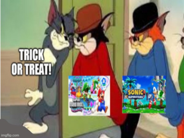 Celebrating Halloween with Super Mario Bros. Wonder and Sonic Superstars as a nod to the 1990s console wars | image tagged in tom and jerry goons,super mario bros,sonic the hedgehog,halloween,console wars | made w/ Imgflip meme maker