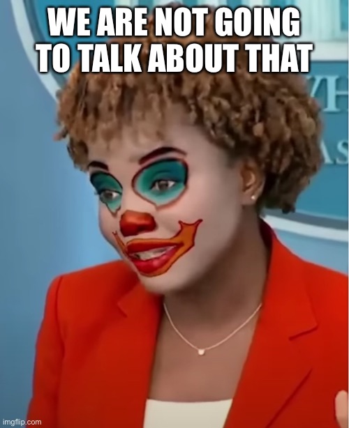 Clown Karine | WE ARE NOT GOING TO TALK ABOUT THAT | image tagged in clown karine | made w/ Imgflip meme maker