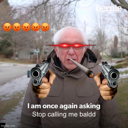 Bernie I Am Once Again Asking For Your Support Meme | 😡😡😡😡😡; Stop calling me baldd | image tagged in memes,bernie i am once again asking for your support | made w/ Imgflip meme maker