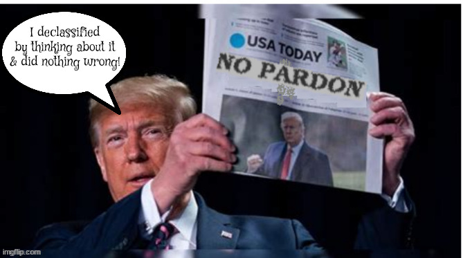 No pardon for Don | I declassified by thinking about it & did nothing wrong! | image tagged in donald trump,twice impeached,maga,espoionage,felon,convict | made w/ Imgflip meme maker
