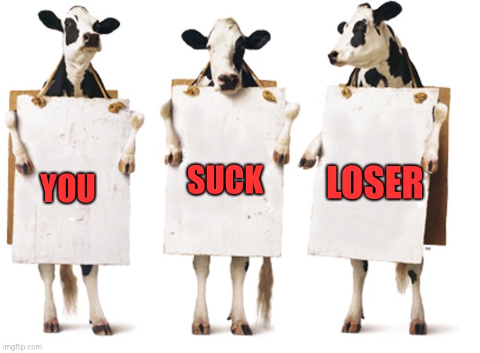 Chick-fil-A 3-cow billboard | YOU SUCK LOSER | image tagged in chick-fil-a 3-cow billboard | made w/ Imgflip meme maker