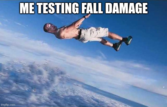 Falling from sky | ME TESTING FALL DAMAGE | image tagged in falling from sky | made w/ Imgflip meme maker