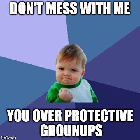 Success Kid Meme | DON'T MESS WITH ME YOU OVER PROTECTIVE GROUNUPS | image tagged in memes,success kid | made w/ Imgflip meme maker