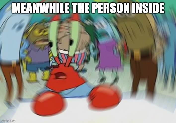 Mr Krabs Blur Meme Meme | MEANWHILE THE PERSON INSIDE | image tagged in memes,mr krabs blur meme | made w/ Imgflip meme maker