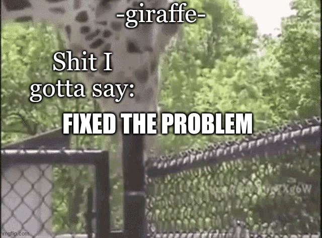 -giraffe- | FIXED THE PROBLEM | image tagged in -giraffe- | made w/ Imgflip meme maker