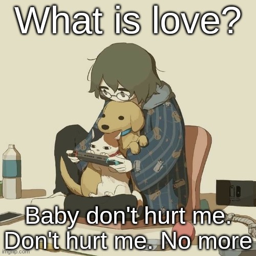 Avogado6 | What is love? Baby don't hurt me. Don't hurt me. No more | image tagged in avogado6 | made w/ Imgflip meme maker